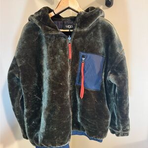 UGG Green Fuzzy Jacket with Black Accents
